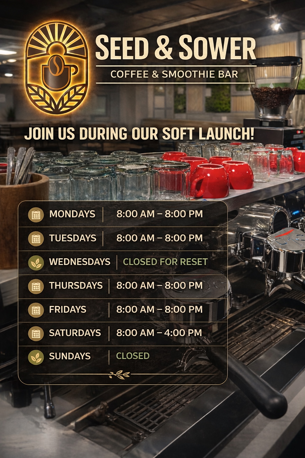 Seed & Sower Coffee & Smoothie Bar — Hours of Operation